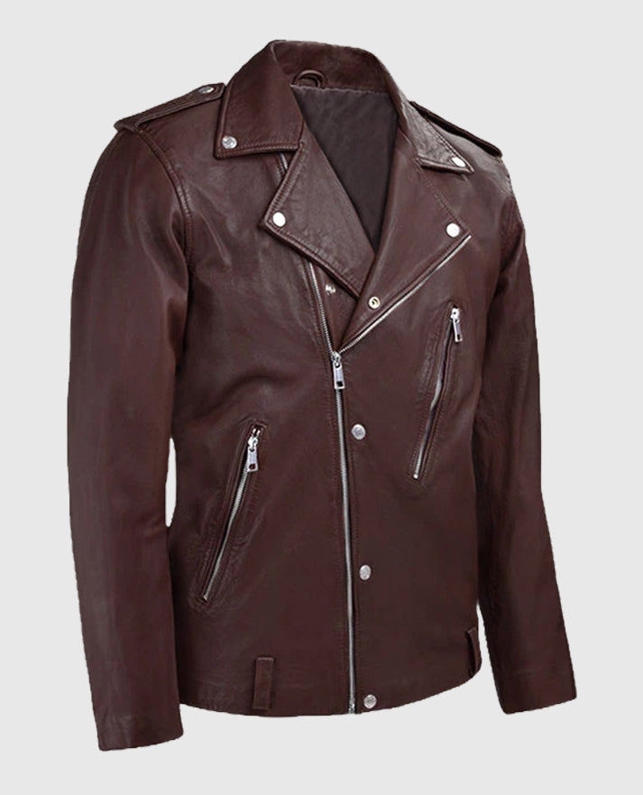 Men's Biker Beast Burgundy Leather Jacket