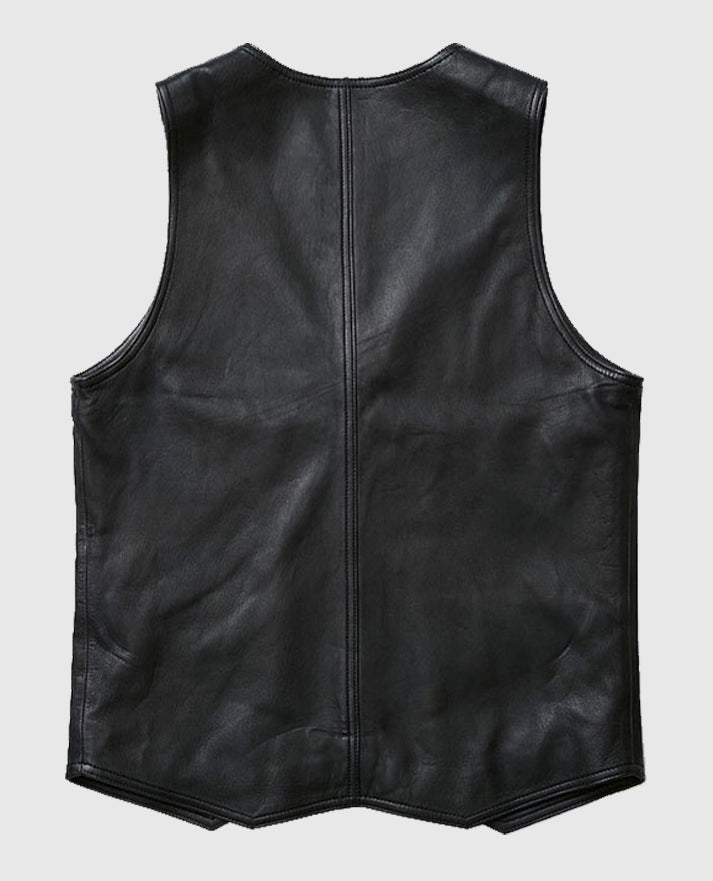 Men's Stylish V-Neck Black Leather Vest