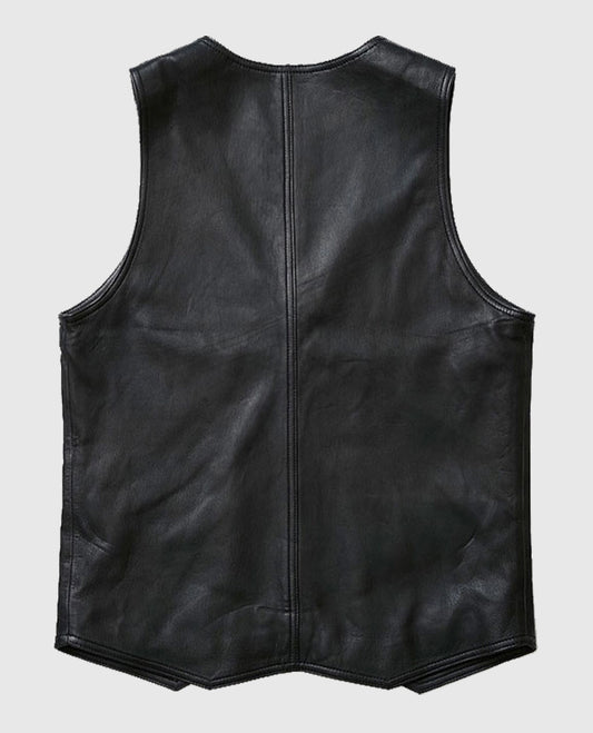 Men's Stylish V-Neck Black Leather Vest