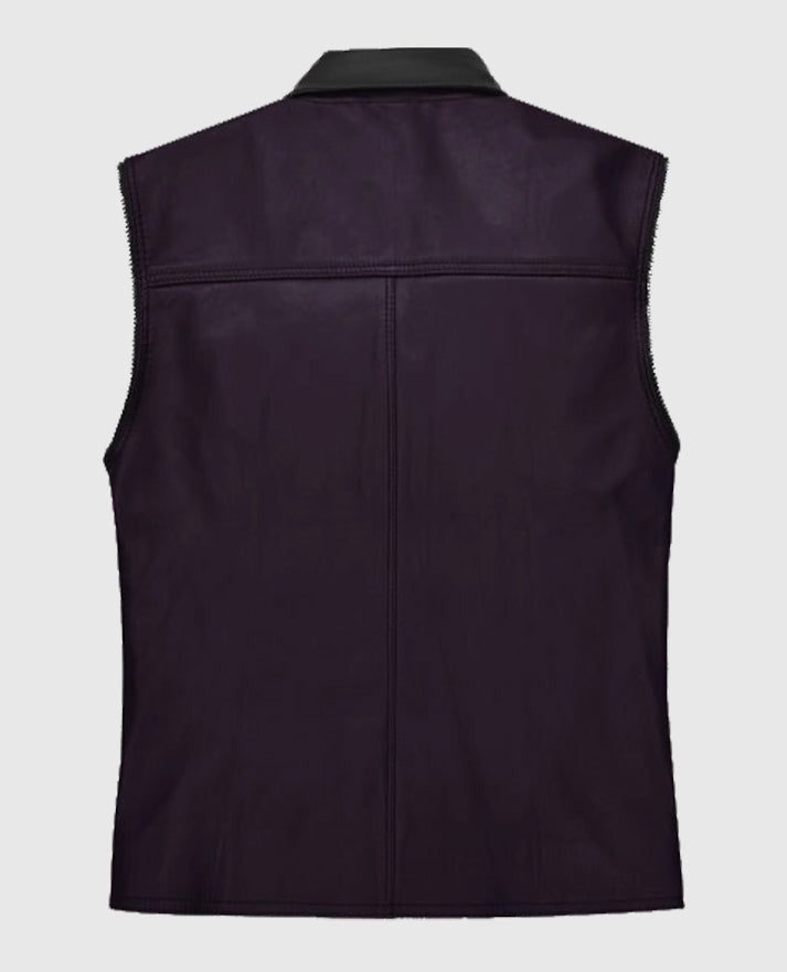 Men's Two-Tone Purple and Black Biker Leather Vest