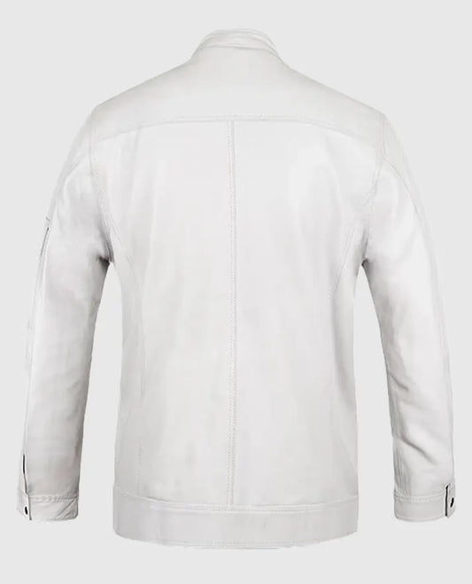 Men's White Motorcycle leather Jacket