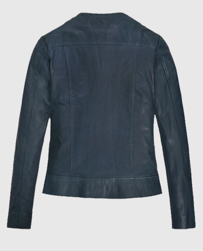 Women's Blue Washed & Wax Soft Winsor Leather Jacket