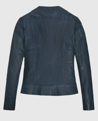 Women's Blue Washed & Wax Soft Winsor Leather Jacket