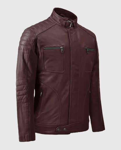 Men's Moto Burgundy Firefly Leather Jacket