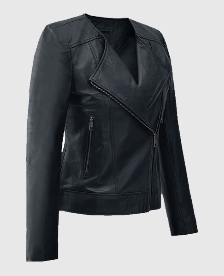 Women's Dark Blue Leather Jacket