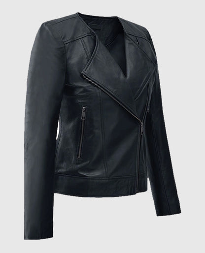 Women's Dark Blue Leather Jacket