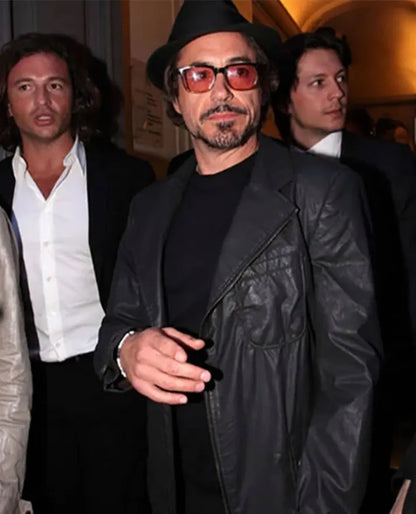 Robert Downey Jr Black Leather Blazer