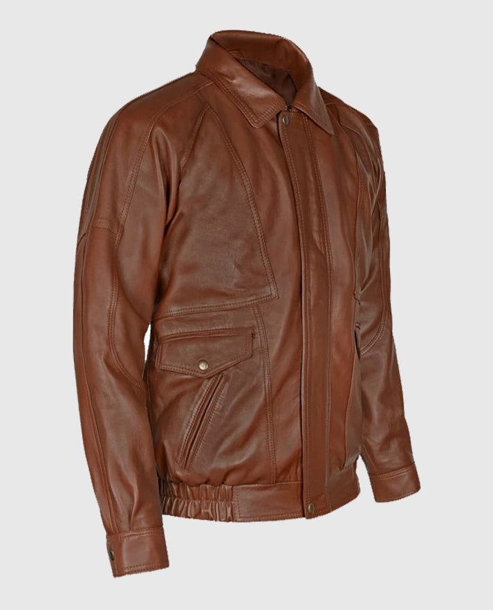 Men's Brown Aviator Bomber Leather Jacket