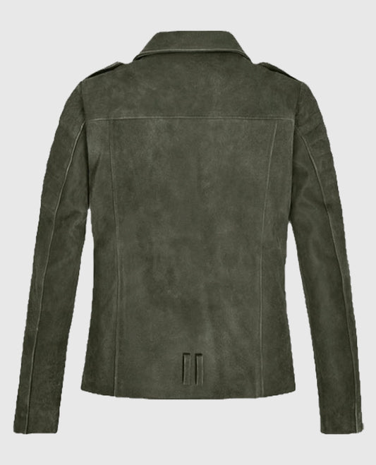 Women's Olive Suede Moto Leather Jacket