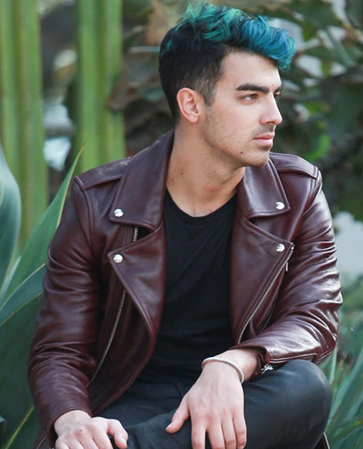 Joe Jonas Maroon Leather Jacket