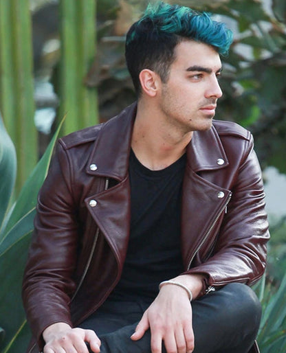 Joe Jonas Maroon Leather Jacket
