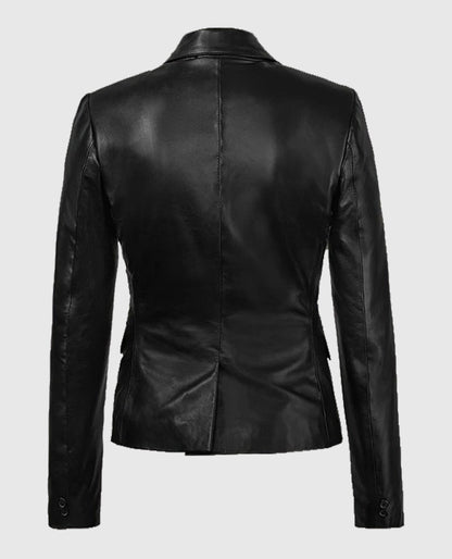 2 Button Leather Black Blazer for Women