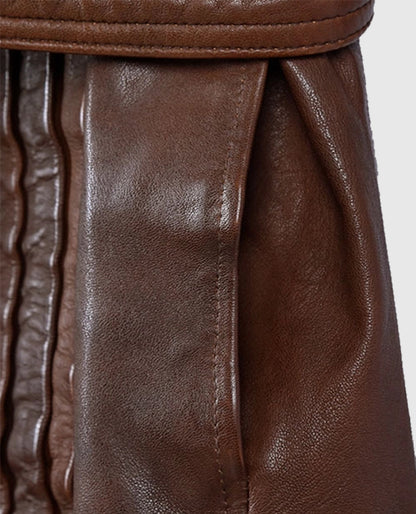 Women's Long Spanish Brown Leather Coat