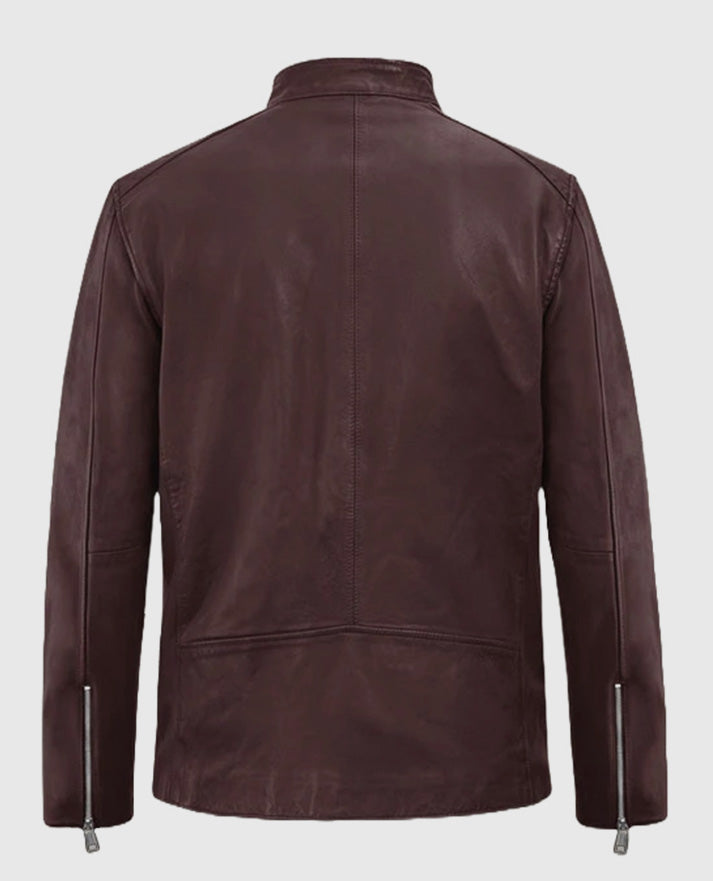 Men's Burgundy Biker Motorad Leather Jacket