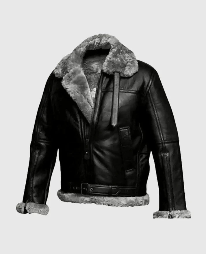 Men's Black Bomber FUR Aviator Flying Pilot Jacket