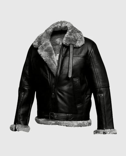 Men's Black Bomber FUR Aviator Flying Pilot Jacket