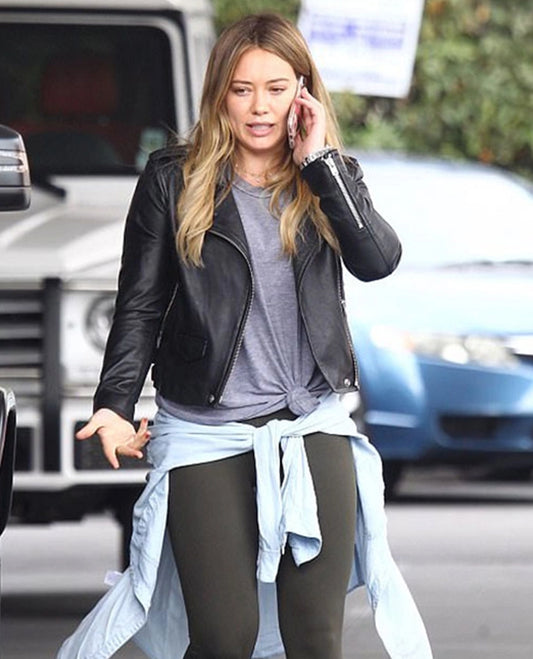 Hilary Duff Black Moto Leather Jacket