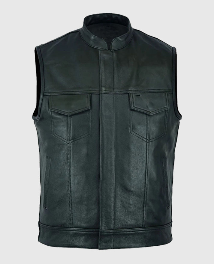Black Biker Leather Vest Inspired Sons Of Anarchy