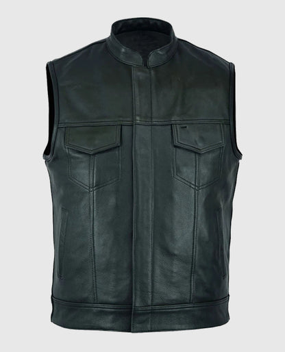 Black Biker Leather Vest Inspired Sons Of Anarchy
