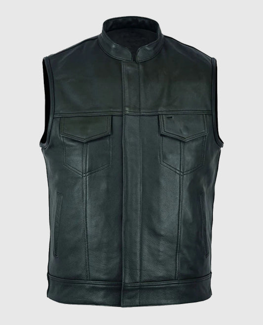 Black Biker Leather Vest Inspired Sons Of Anarchy