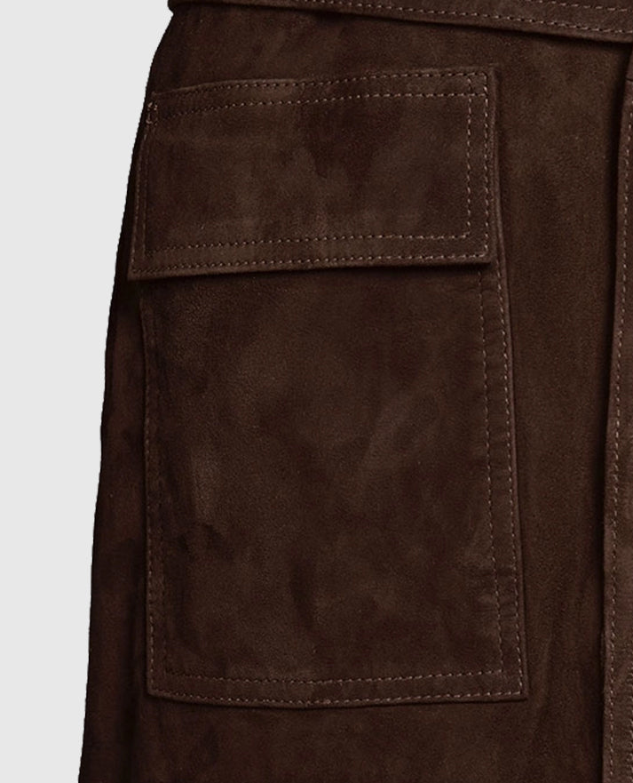 Women's Suede Alpine Dark Brown Leather Long Coat