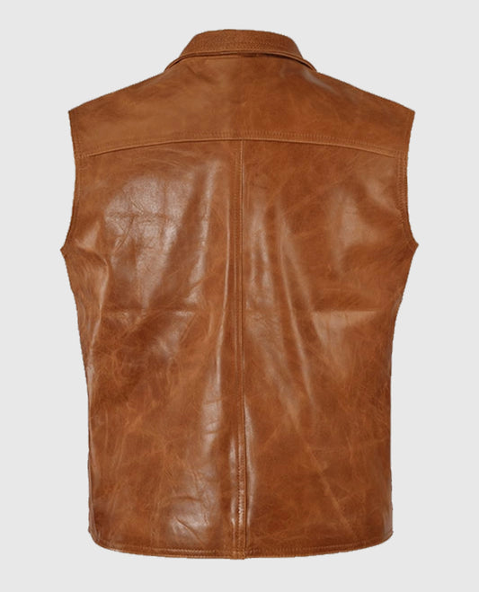 Men's Light Brown Leather Biker Vest