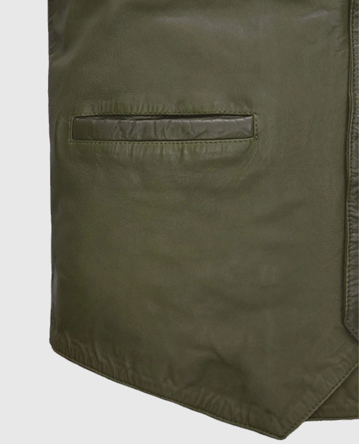 Men's Washed and Wax Green Basicallo Leather Vest