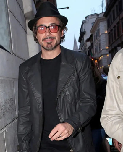Robert Downey Jr Black Leather Blazer