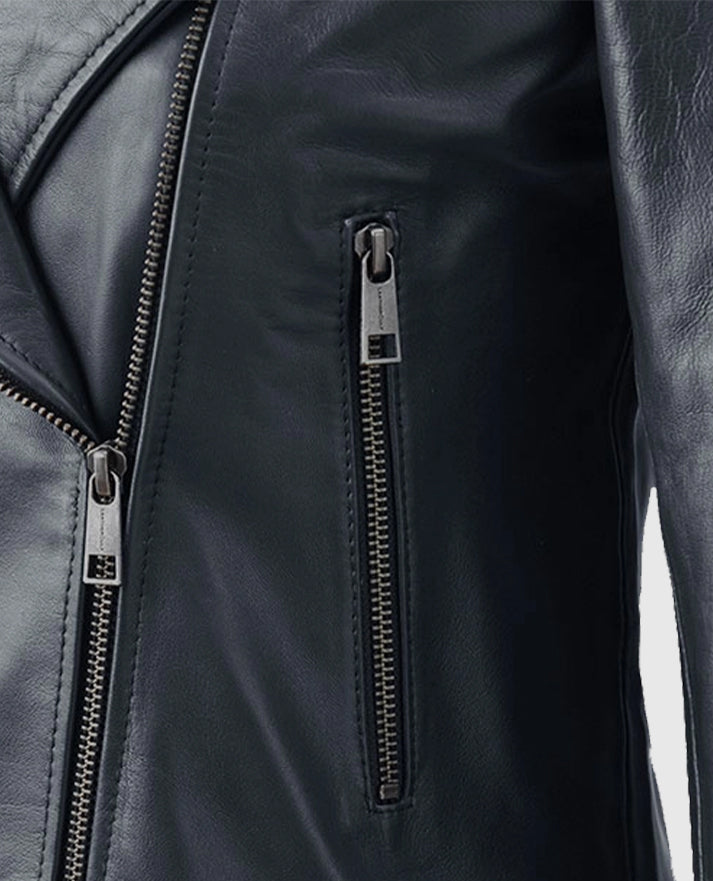 Women's Dark Blue Leather Jacket