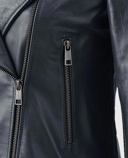 Women's Dark Blue Leather Jacket