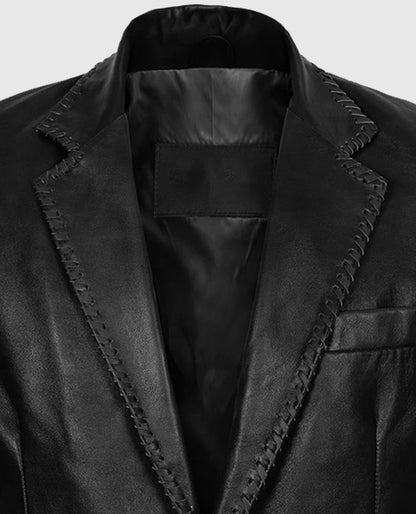 Men's Black Leather Medieval Blazer