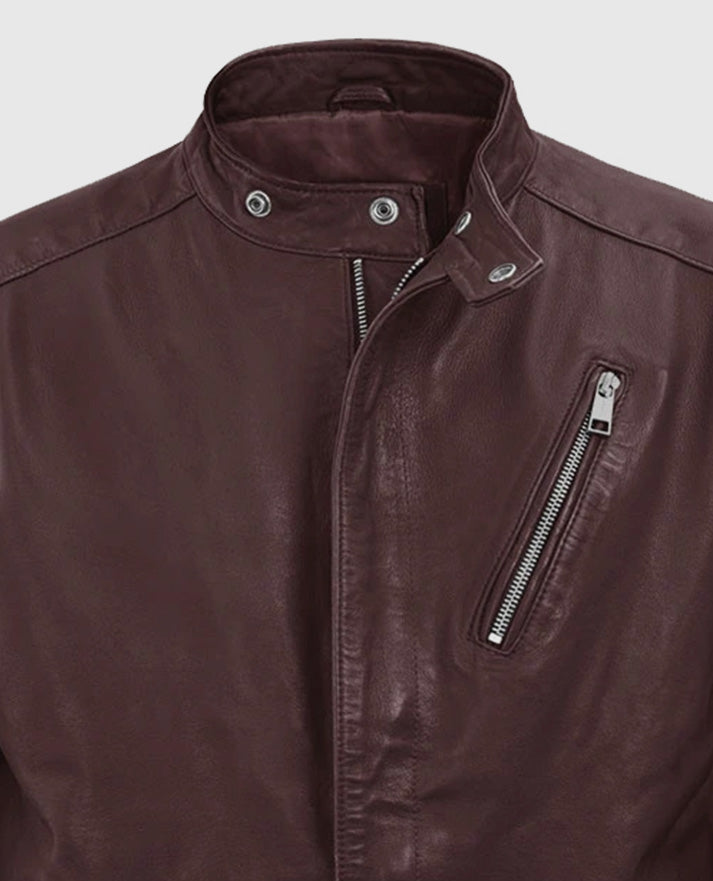 Men's Burgundy Biker Motorad Leather Jacket