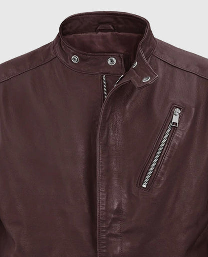 Men's Burgundy Biker Motorad Leather Jacket