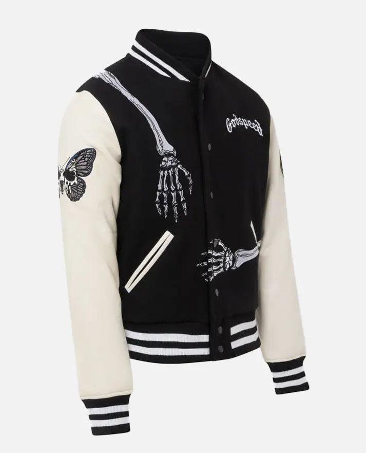 Men's Godspeed Skull Black & White Varsity Jacket
