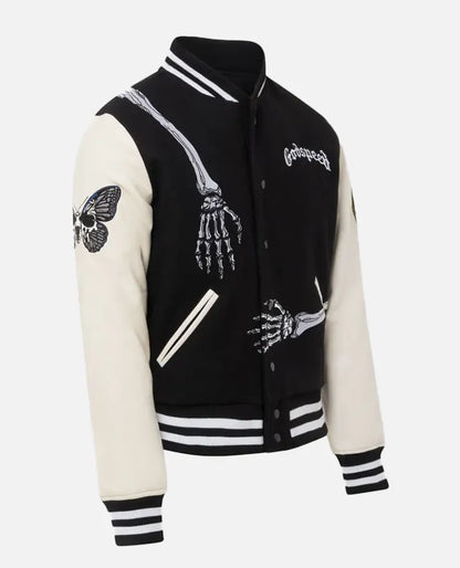 Men's Godspeed Skull Black & White Varsity Jacket