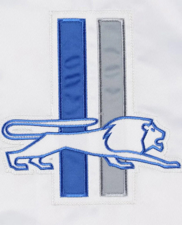 Throwback Warm Up Pitch Detroit Lions Varsity Satin Jacket