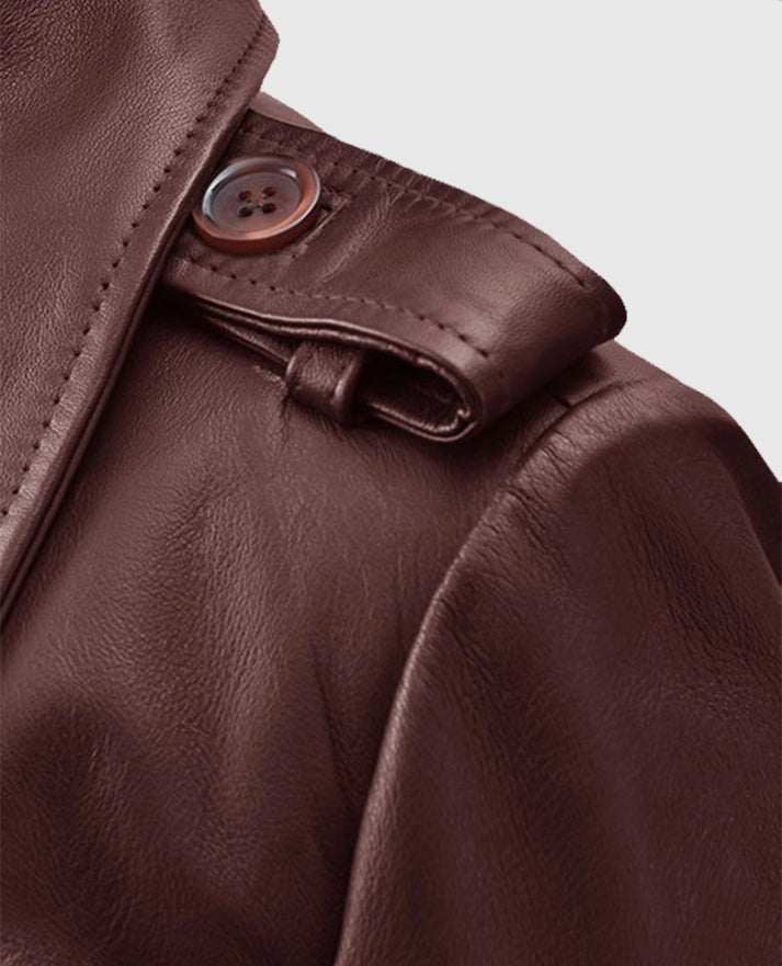 Women's Maroon Wax Halcon Soft Leather Trench Coat