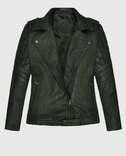 Victoria Justice Quilted Green Leather Jacket