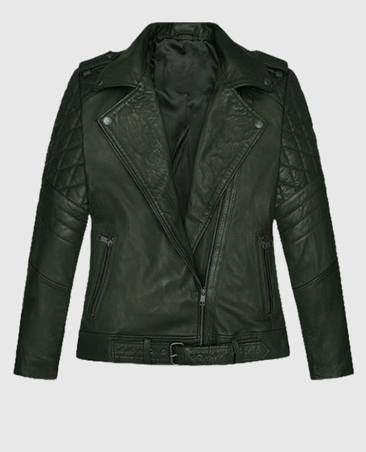 Victoria Justice Quilted Green Leather Jacket