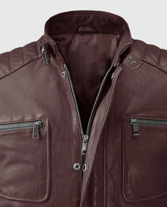 Men's Moto Burgundy Firefly Leather Jacket