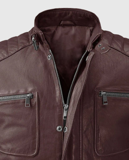 Men's Moto Burgundy Firefly Leather Jacket