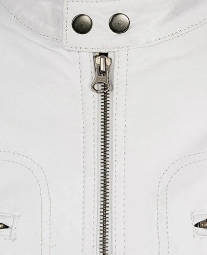 Men's White Motorcycle leather Jacket