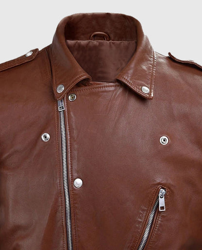 Men's Biker Tan Beast Leather Jacket