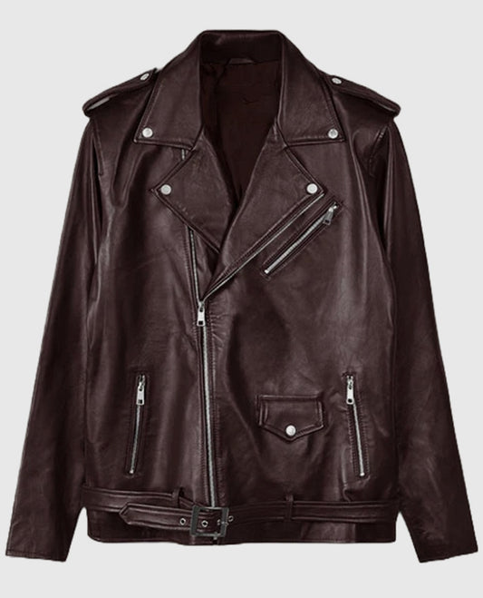 Joe Jonas Maroon Leather Jacket