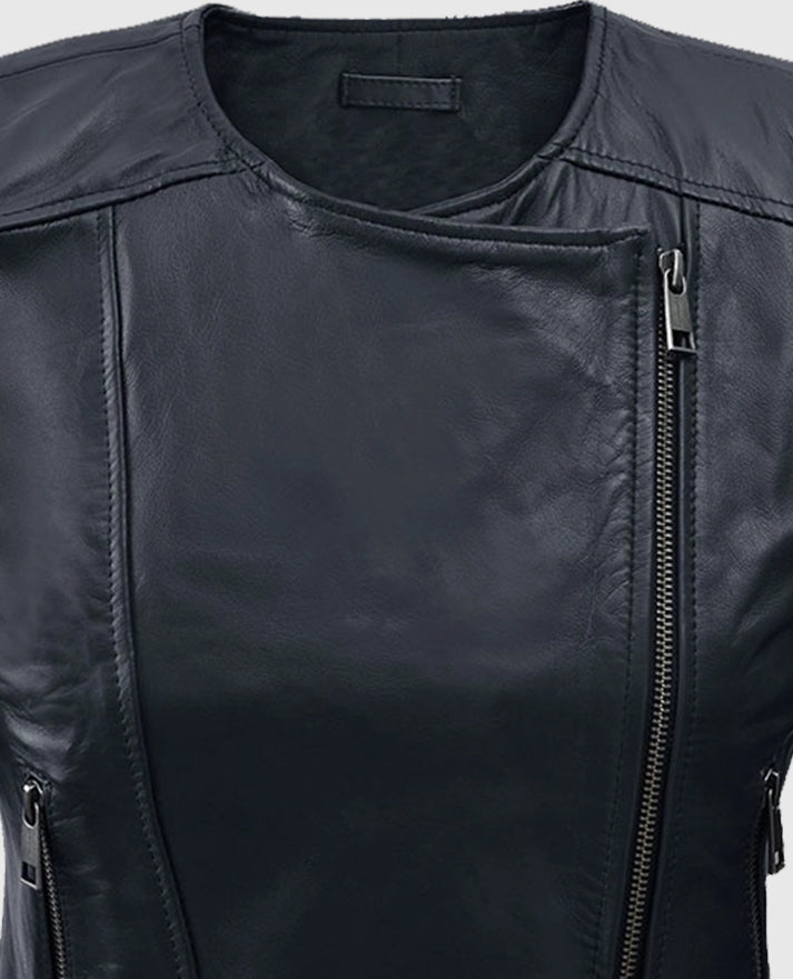 Women's Dark Blue Leather Jacket