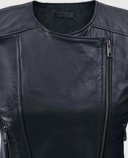 Women's Dark Blue Leather Jacket