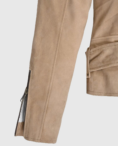 Women's Beige Suede Biker Leather Jacket