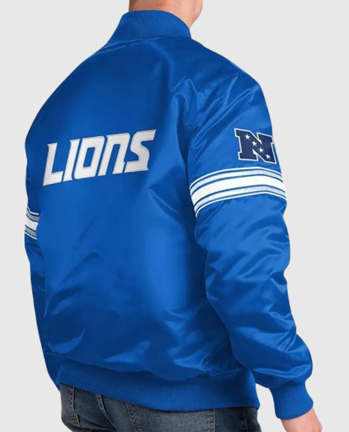 The Pick and Roll Detroit Lions Blue Full-Snap Satin Jacket