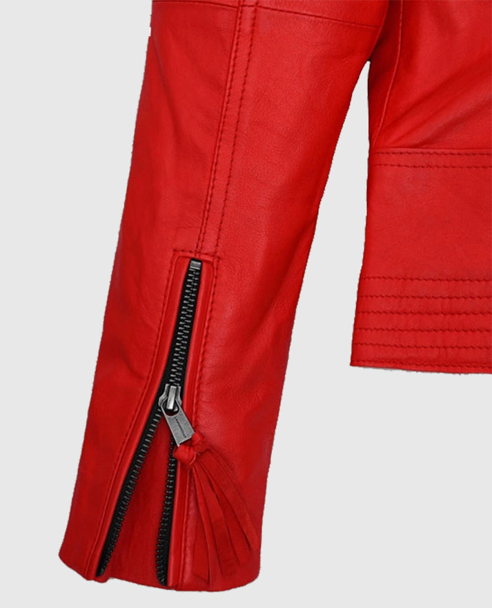 Women's Red Washed and Wax Leather Jacket
