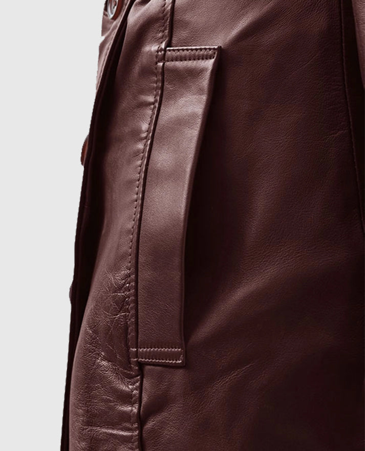 Women's Maroon Wax Halcon Soft Leather Trench Coat